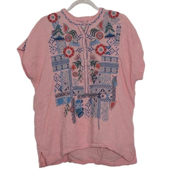 Biya Johnny Was Embroidered Floral Christly Shirt Womens Size XS Pink Boho - Picture 1 of 10